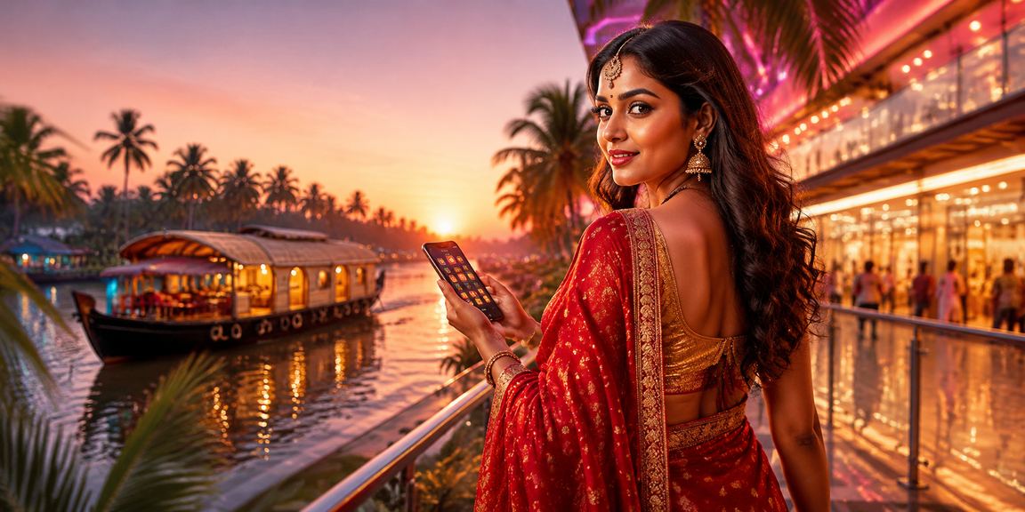 Indian woman enjoying online casino and sports betting on mobile devices